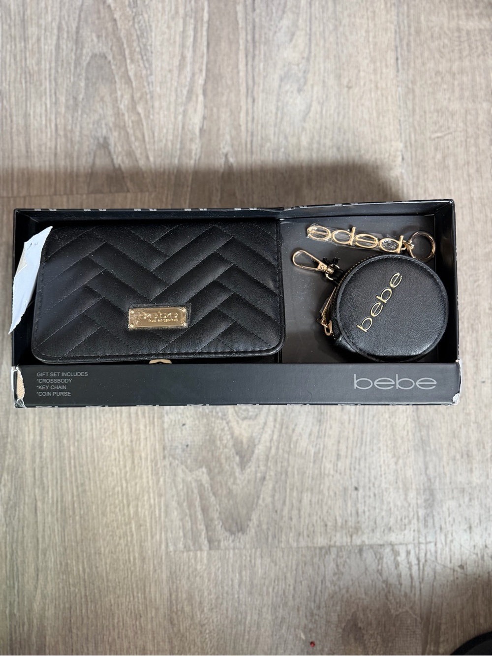 bebe Black Quilted Wallet and Round Coin Purse with Gold Hardware
